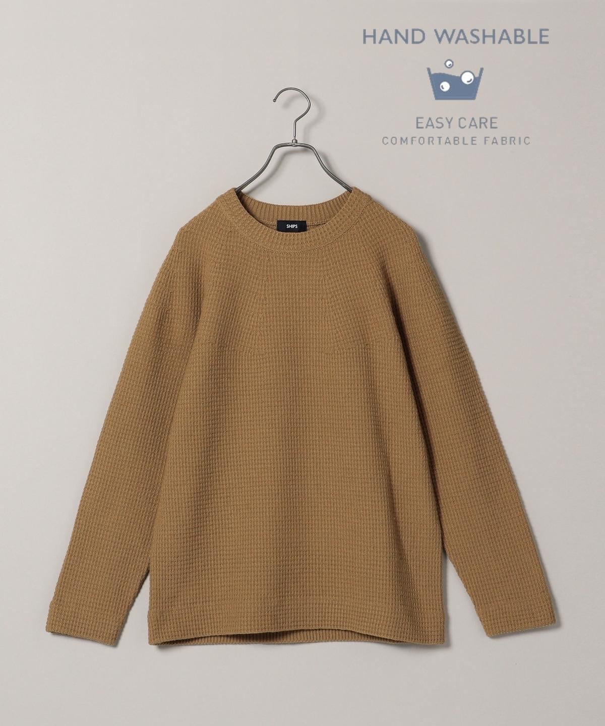 SHIPS: WHOLEGARMENT 球心編み ワッフル クルーネック ニット