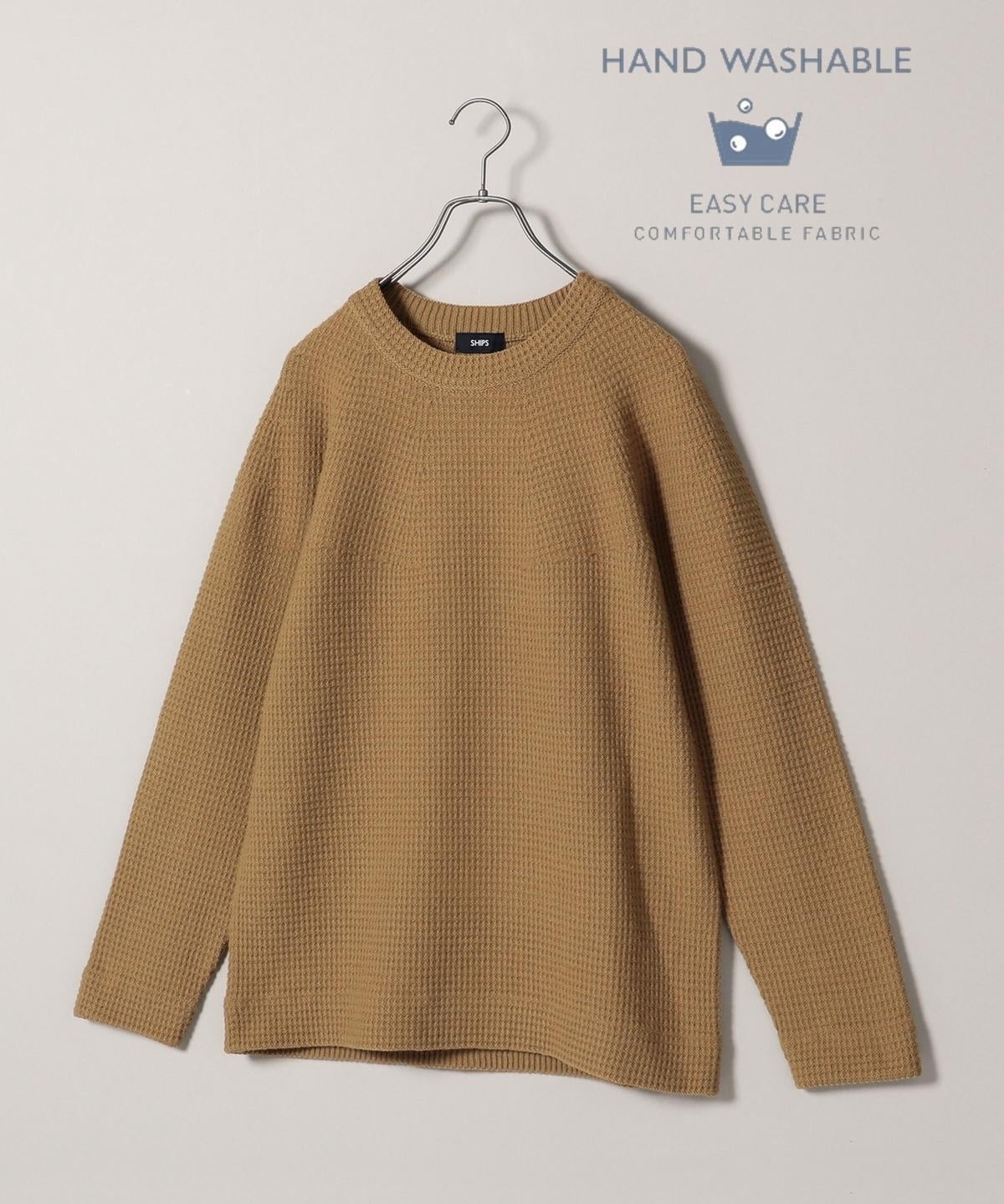 SHIPS: WHOLEGARMENT 球心編み ワッフル クルーネック ニット