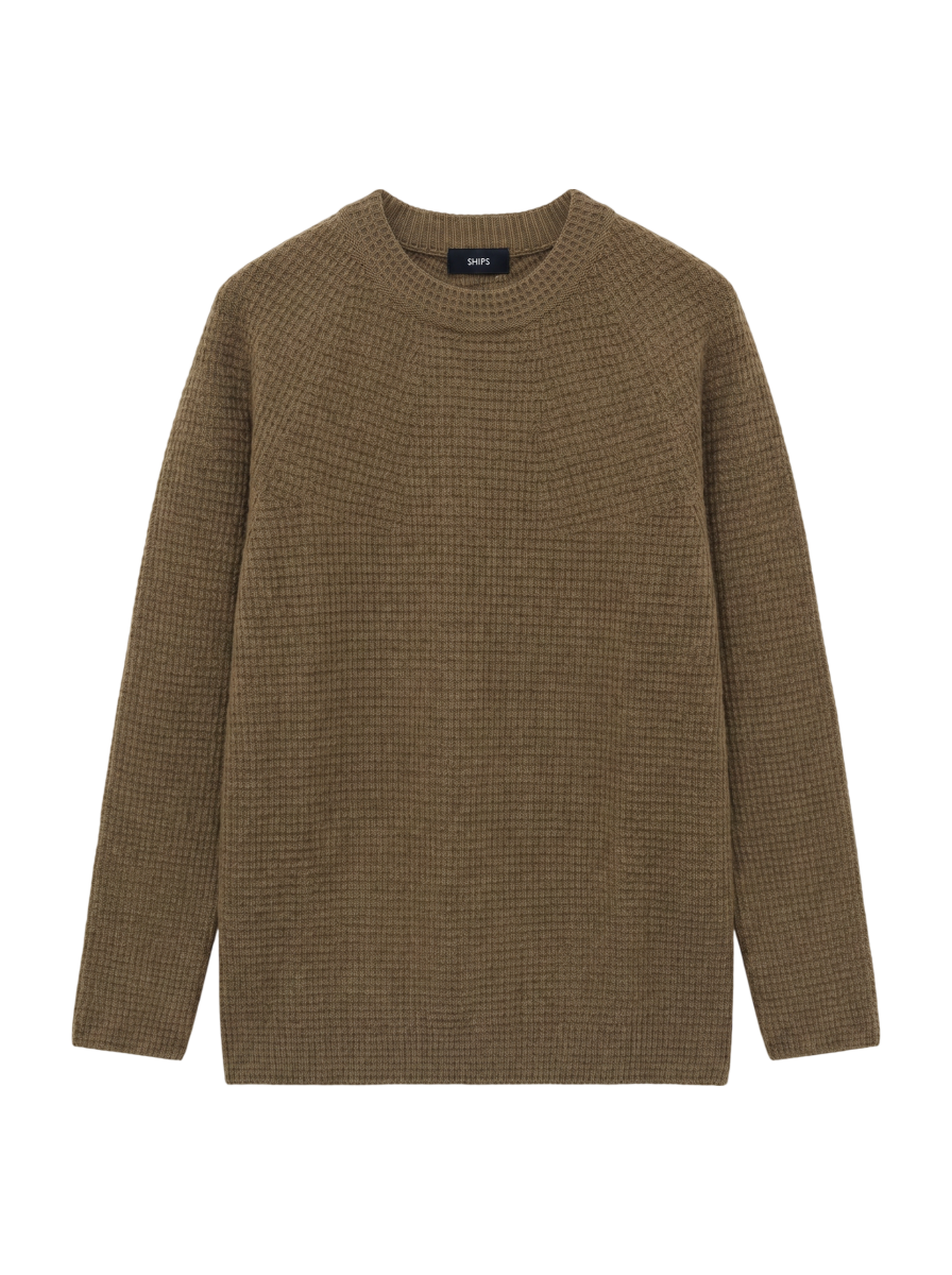 SHIPS: WHOLEGARMENT 球心編み ワッフル クルーネック ニット