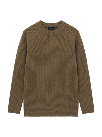 SHIPS: WHOLEGARMENT 球心編み ワッフル クルーネック ニット
