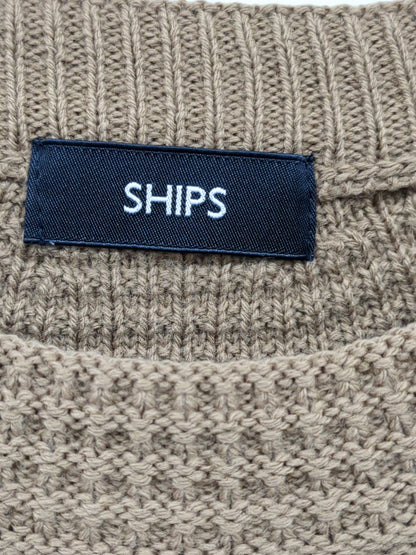 SHIPS: WHOLEGARMENT 球心編み ワッフル クルーネック ニット