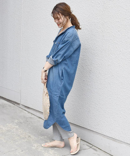 【SHIPS別注】Wrangler: ノーカラーデニムシャツワンピース