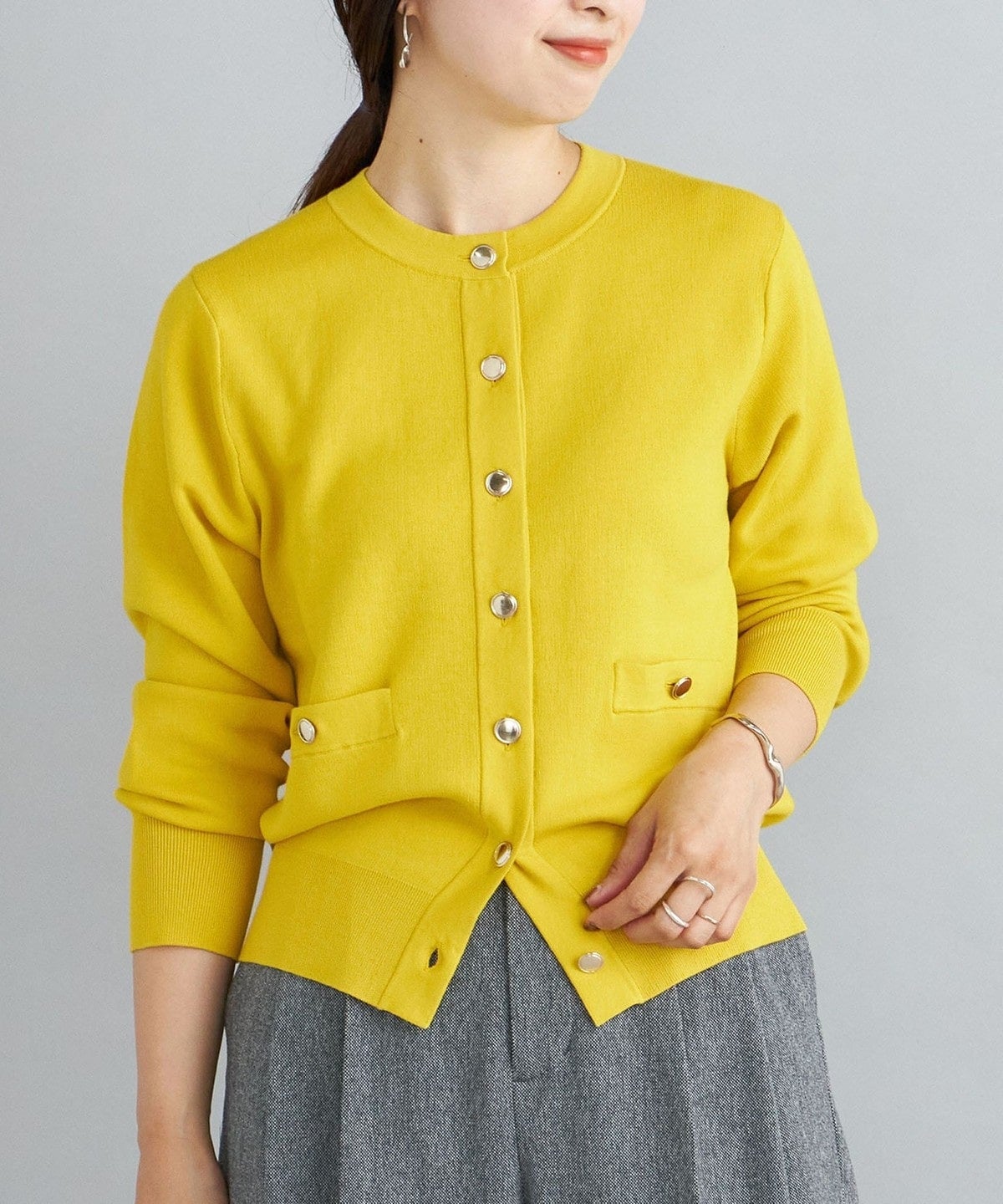 〈手洗い可能〉ラインクルーネックカーディガン