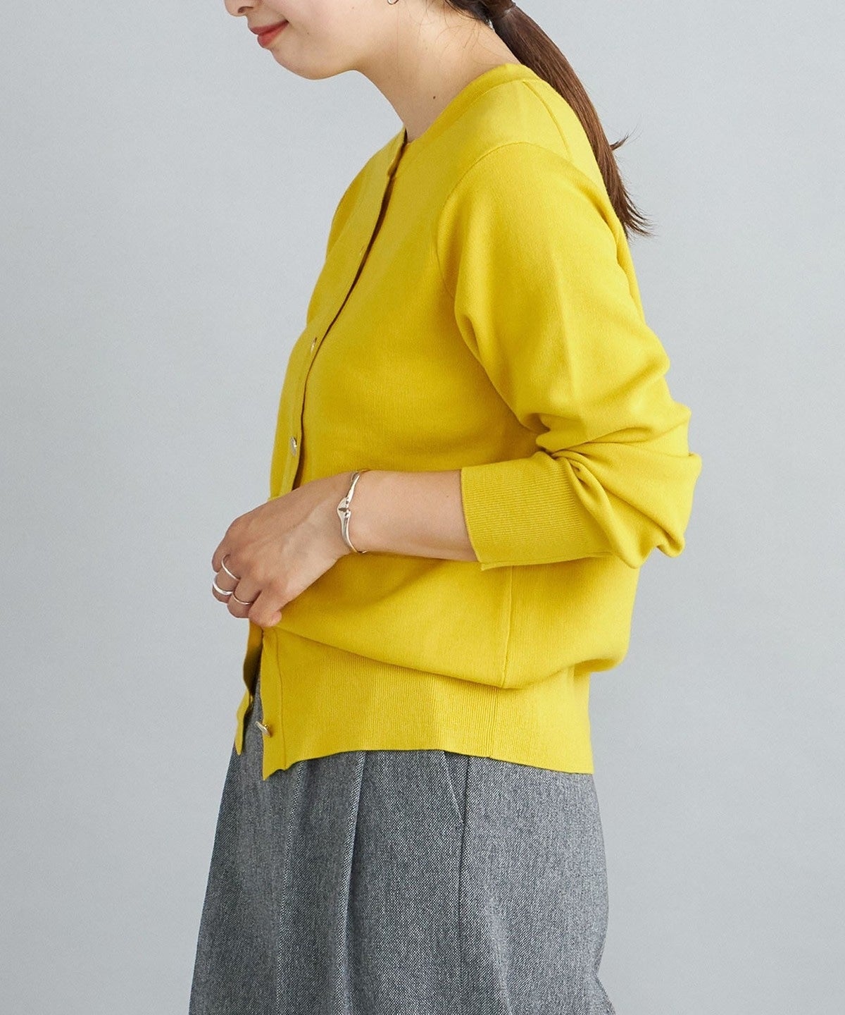 〈手洗い可能〉ラインクルーネックカーディガン