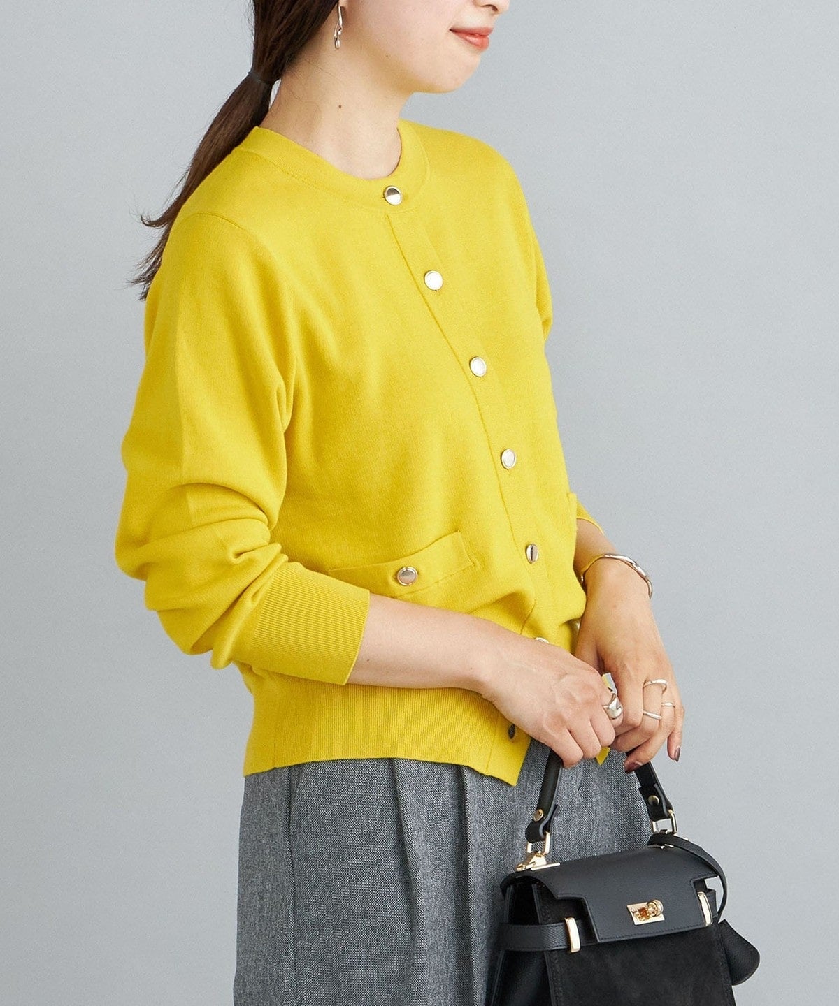 〈手洗い可能〉ラインクルーネックカーディガン