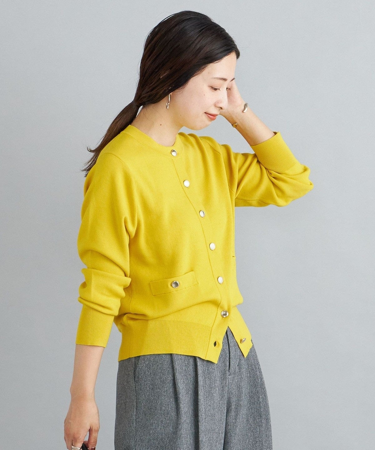 〈手洗い可能〉ラインクルーネックカーディガン