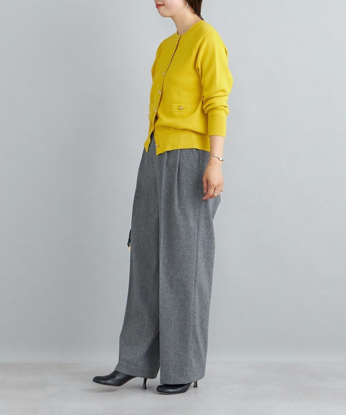 〈手洗い可能〉ラインクルーネックカーディガン