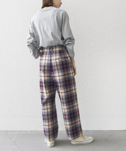 SHIPS any:〈手洗い可能〉IN.TES.PRA タック チェック テーパード パンツ