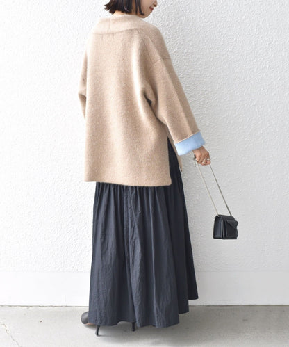 〈手洗い可能〉フォックス混 配色 ガウン カーディガン