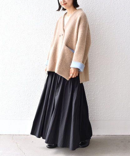 〈手洗い可能〉フォックス混 配色 ガウン カーディガン