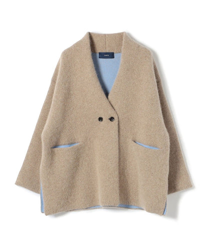 〈手洗い可能〉フォックス混 配色 ガウン カーディガン