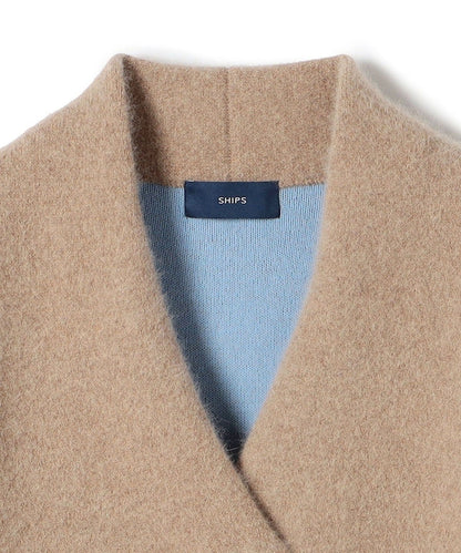 〈手洗い可能〉フォックス混 配色 ガウン カーディガン