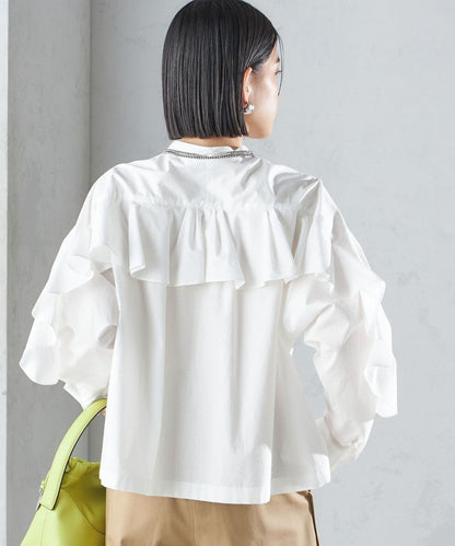 〈手洗い可能〉近江晒 タイプライター ラッフル ブラウス 24SS