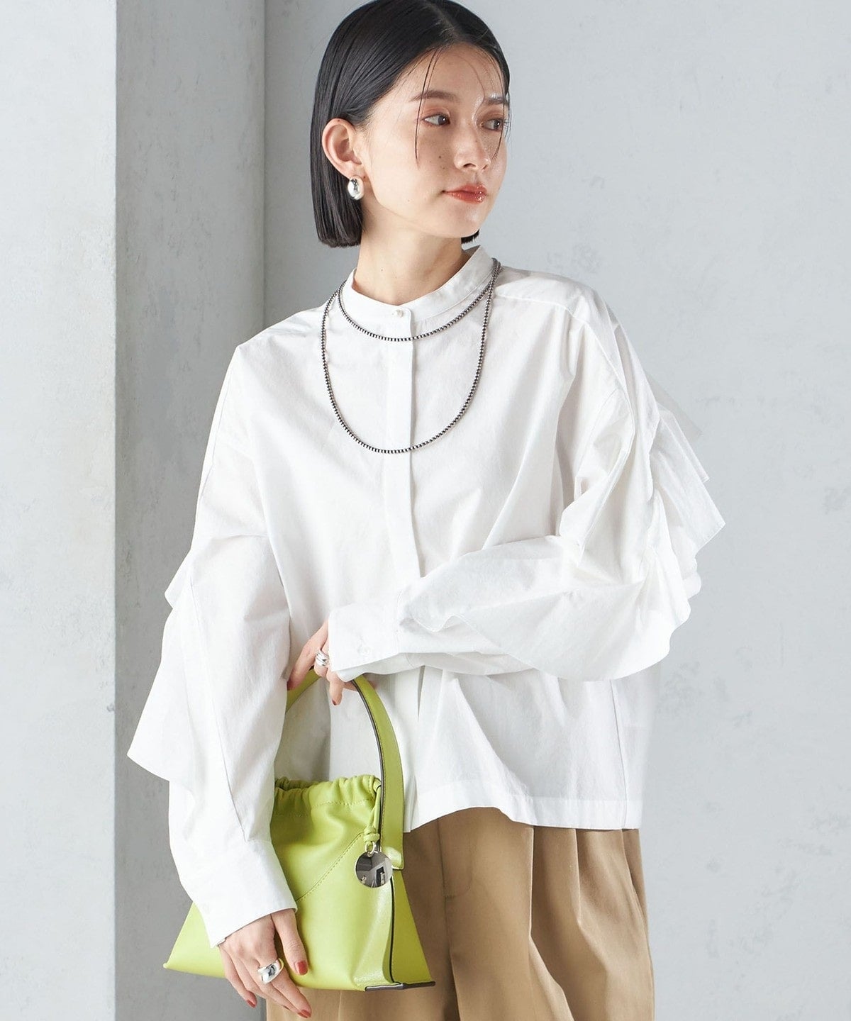 〈手洗い可能〉近江晒 タイプライター ラッフル ブラウス 24SS