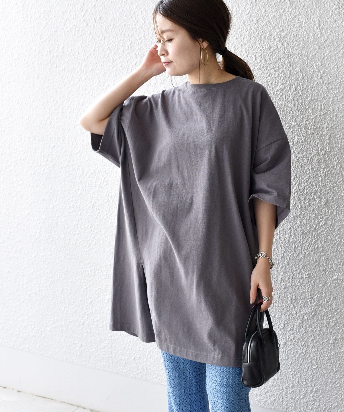 【WEB限定】〈UVカット〉USAコットンサイズチョイススリットTEE