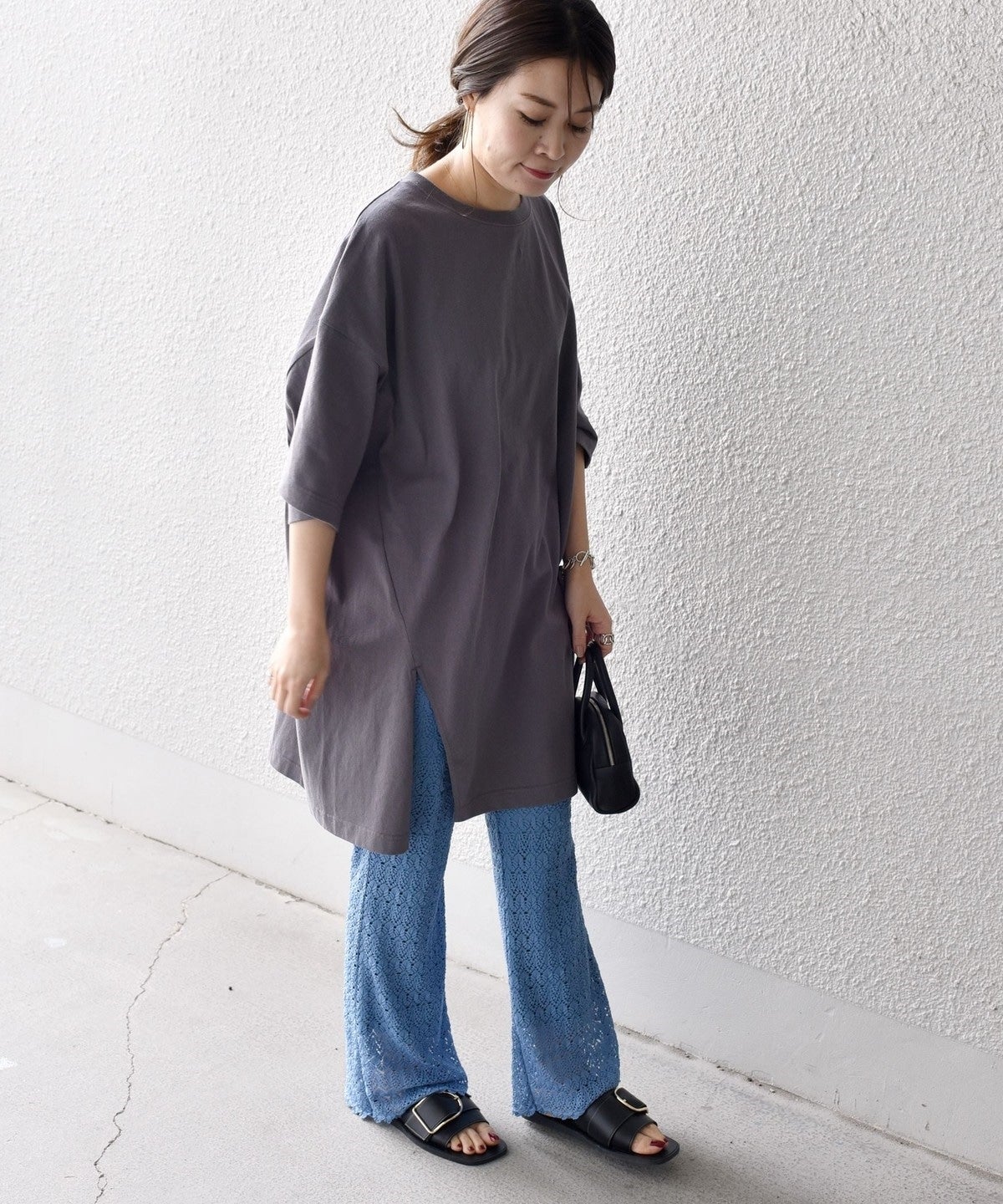 【WEB限定】〈UVカット〉USAコットンサイズチョイススリットTEE