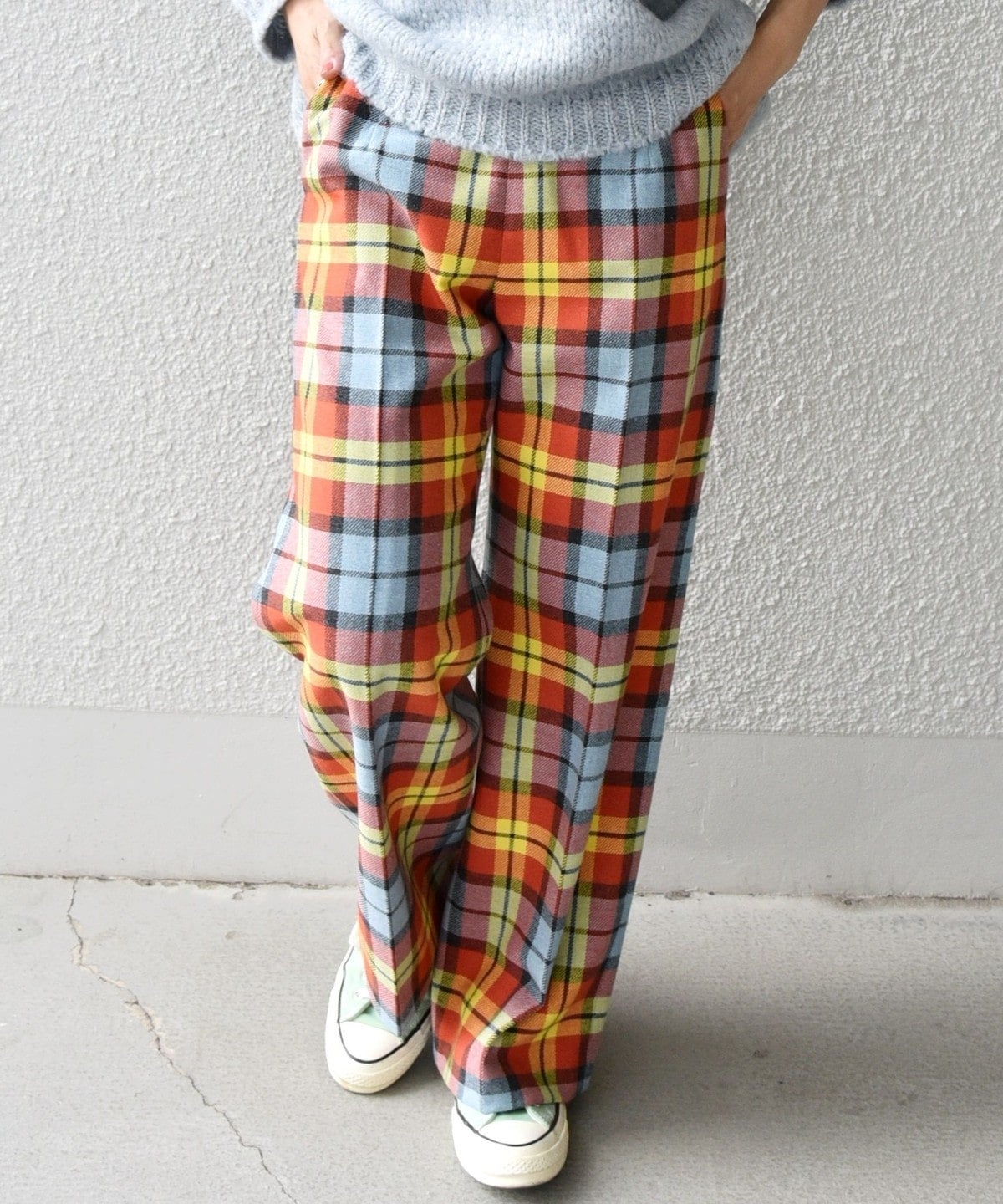 SHIPS any:〈ウォッシャブル〉IN.TES.PRA チェック  ロング ワイド パンツ