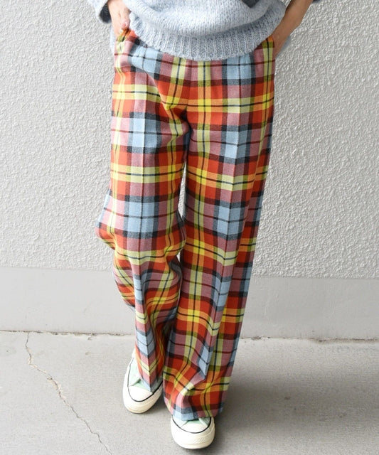 SHIPS any:〈ウォッシャブル〉IN.TES.PRA チェック  ロング ワイド パンツ