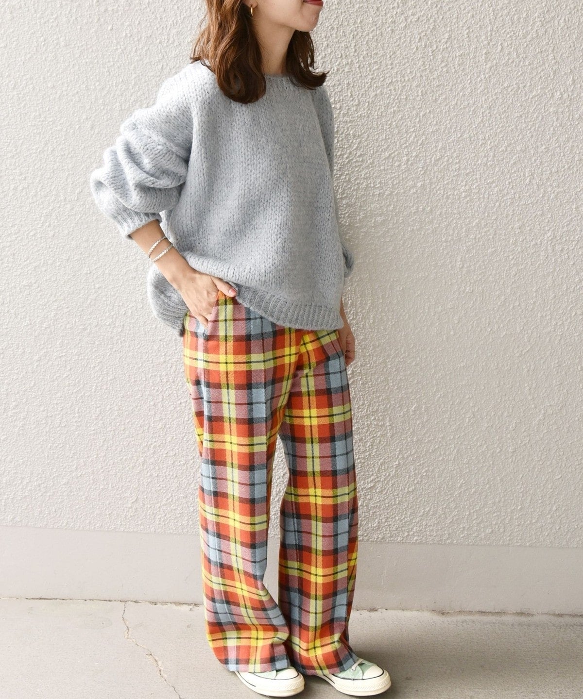 SHIPS any:〈ウォッシャブル〉IN.TES.PRA チェック  ロング ワイド パンツ