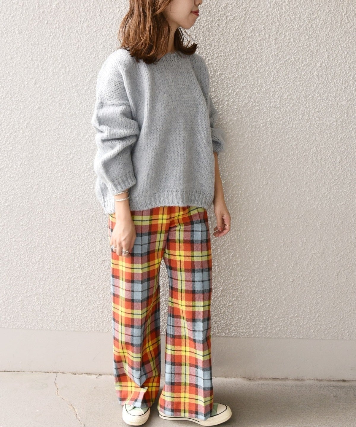 SHIPS any:〈ウォッシャブル〉IN.TES.PRA チェック  ロング ワイド パンツ