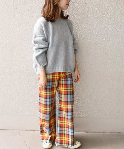 SHIPS any:〈ウォッシャブル〉IN.TES.PRA チェック  ロング ワイド パンツ