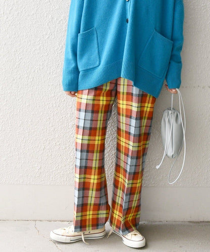 SHIPS any:〈ウォッシャブル〉IN.TES.PRA チェック  ロング ワイド パンツ