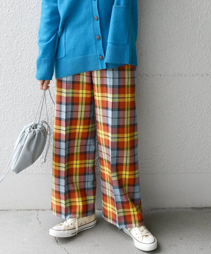 SHIPS any:〈ウォッシャブル〉IN.TES.PRA チェック  ロング ワイド パンツ