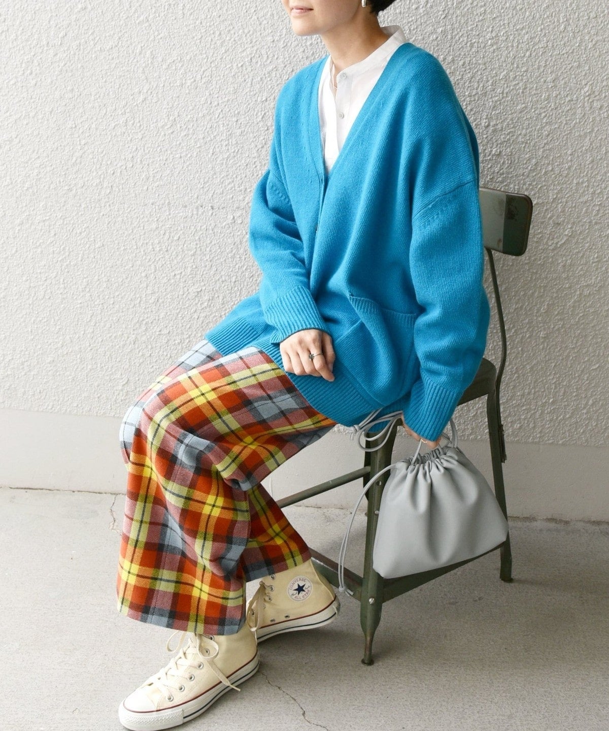 SHIPS any:〈ウォッシャブル〉IN.TES.PRA チェック  ロング ワイド パンツ