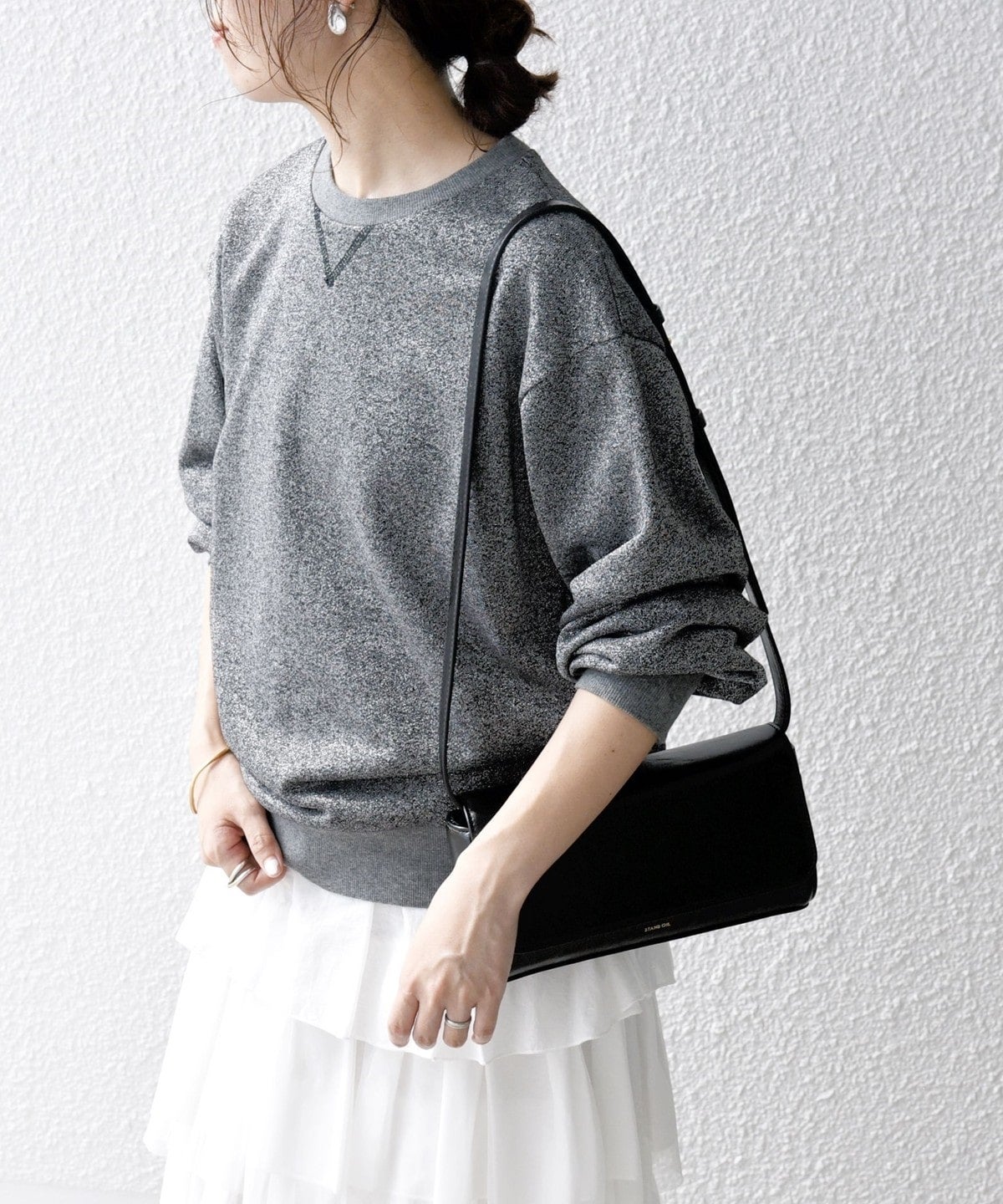 SHIPS any:〈手洗い可能〉ラメ 裏毛 クルーネック スウェット