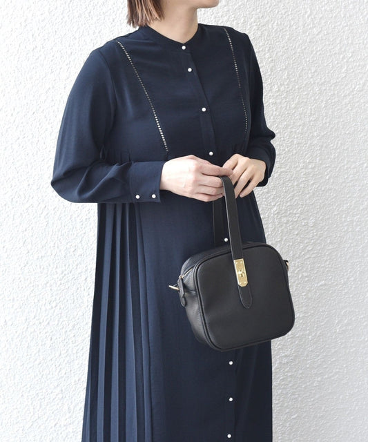 〈手洗い可能〉ストレッチ ジョーゼット ロング スリーブ プリーツ ワンピース