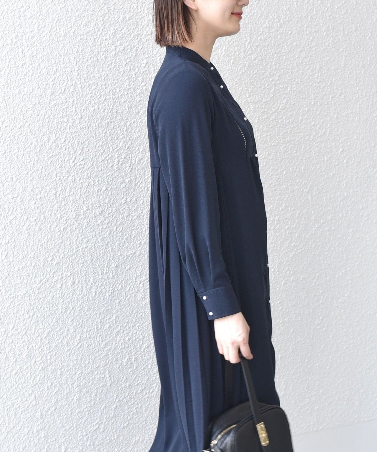 〈手洗い可能〉ストレッチ ジョーゼット ロング スリーブ プリーツ ワンピース