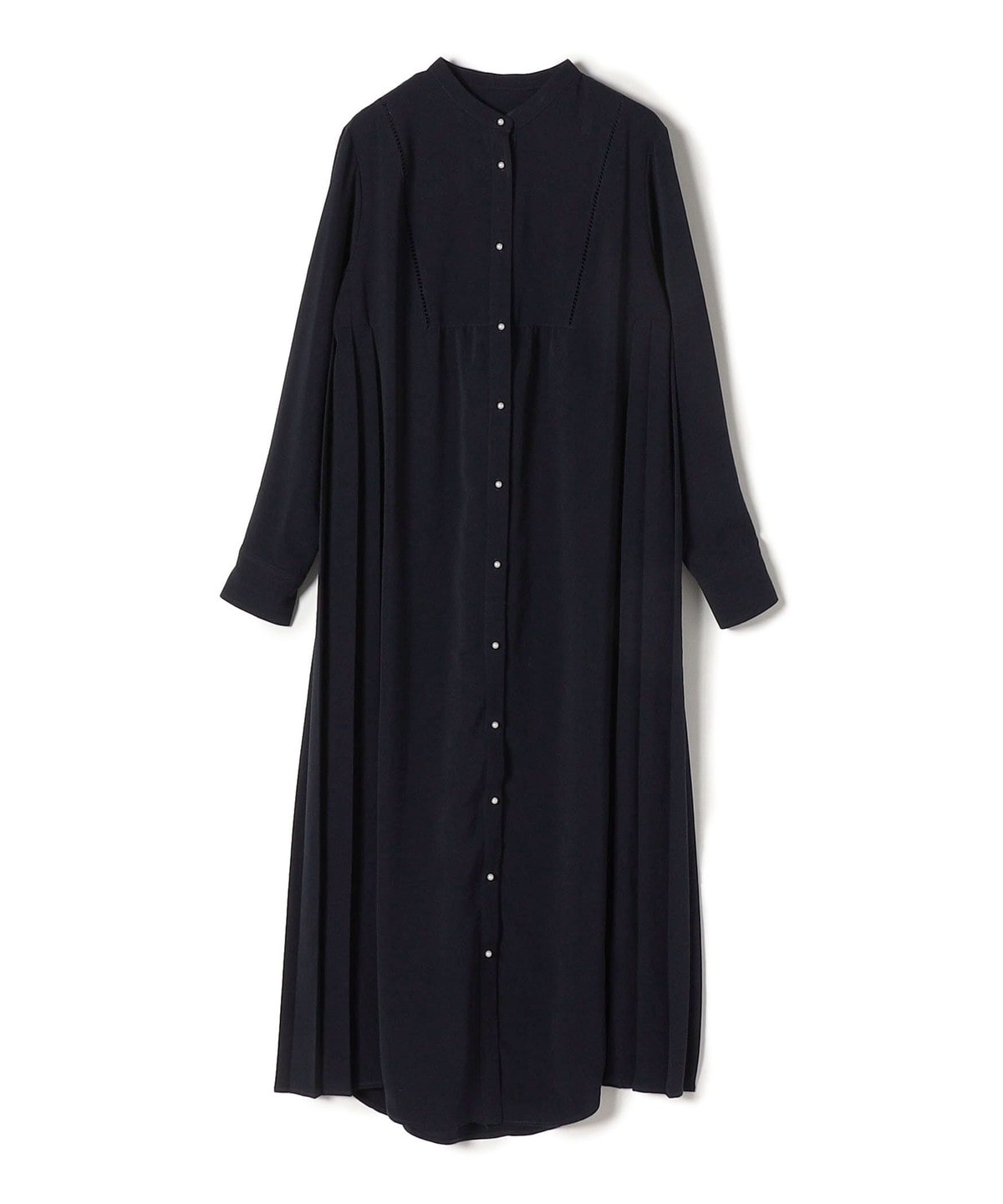 〈手洗い可能〉ストレッチ ジョーゼット ロング スリーブ プリーツ ワンピース