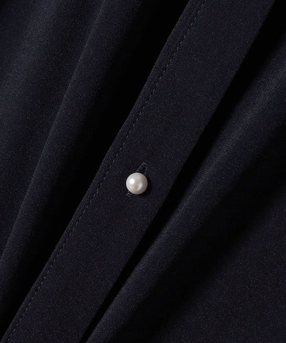 〈手洗い可能〉ストレッチ ジョーゼット ロング スリーブ プリーツ ワンピース