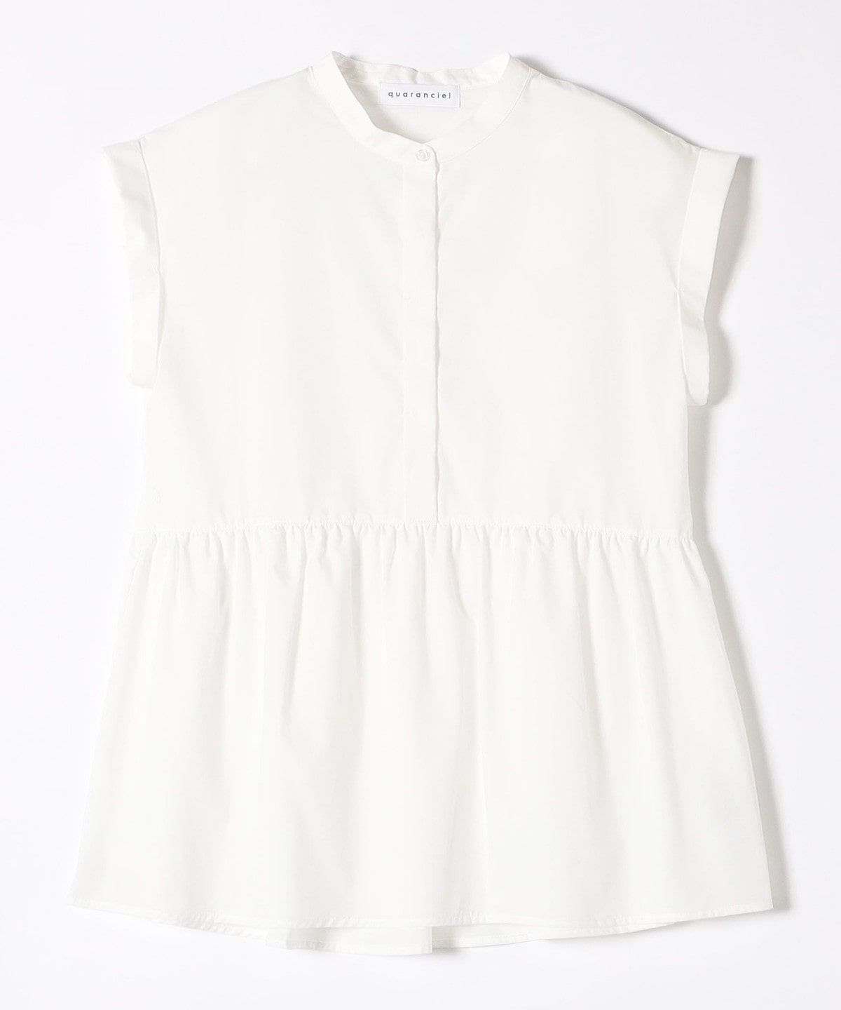 quaranciel:〈洗濯機可能〉ブロード ペプラム バンドカラー フレンチスリーブ シャツ