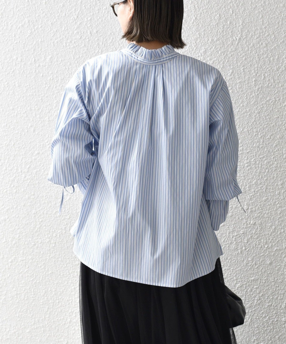 〈手洗い可能〉ブロード ストライプ キャンディ スリーブ ブラウス