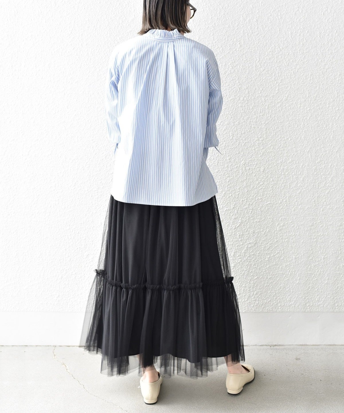 〈手洗い可能〉ブロード ストライプ キャンディ スリーブ ブラウス