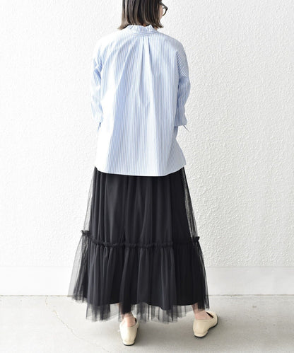 〈手洗い可能〉ブロード ストライプ キャンディ スリーブ ブラウス