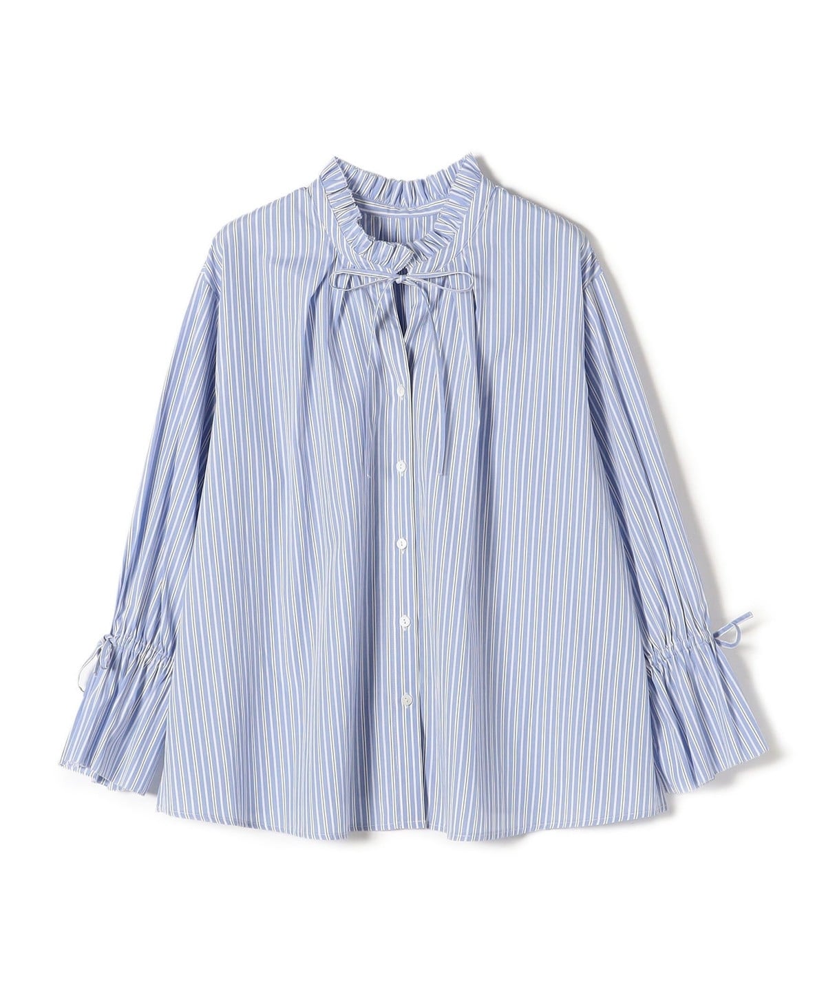 〈手洗い可能〉ブロード ストライプ キャンディ スリーブ ブラウス