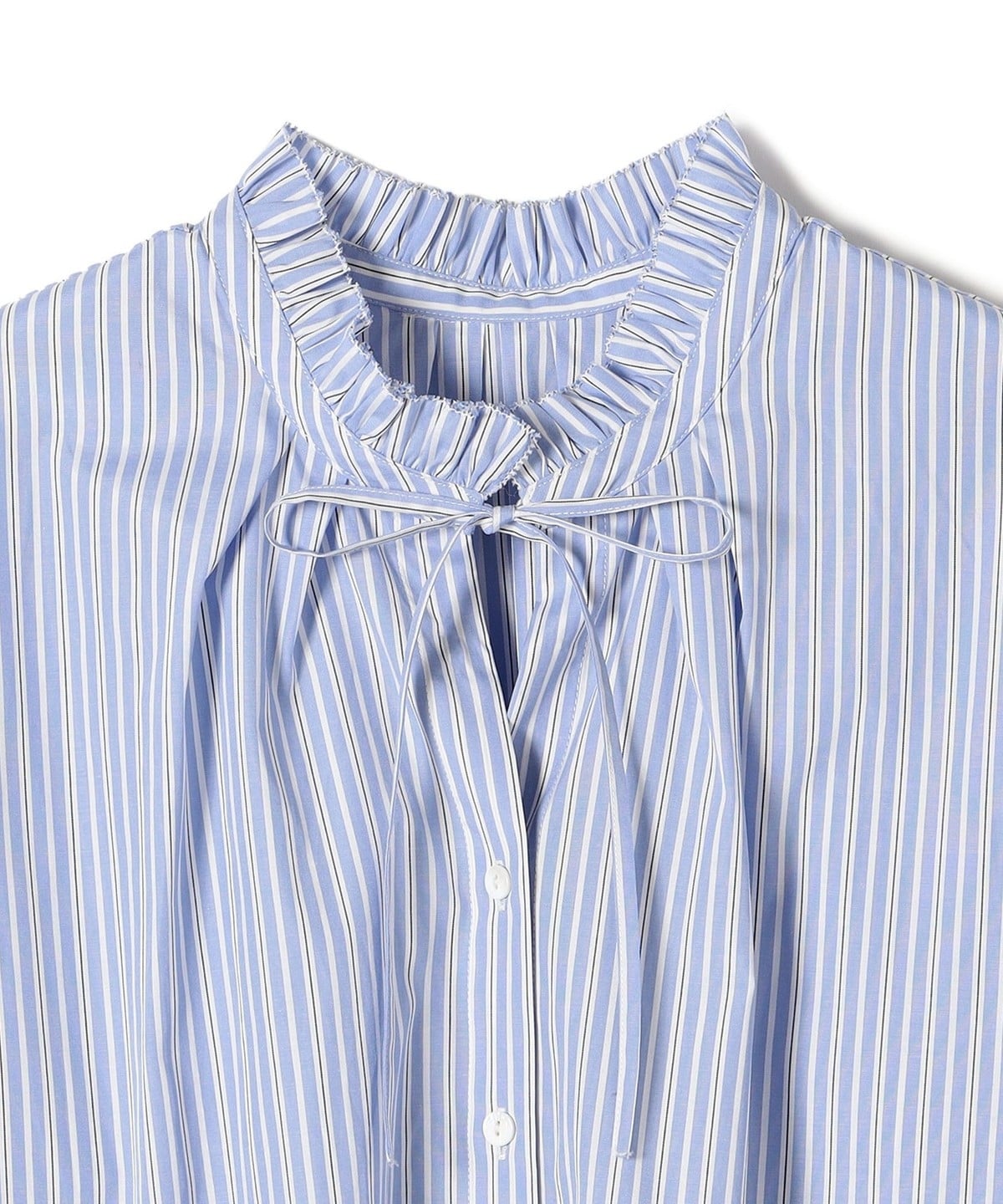 〈手洗い可能〉ブロード ストライプ キャンディ スリーブ ブラウス