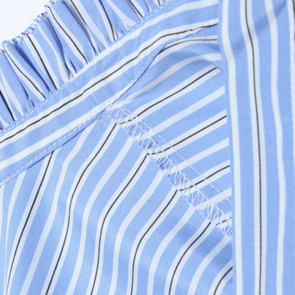 〈手洗い可能〉ブロード ストライプ キャンディ スリーブ ブラウス