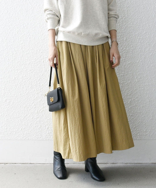 SHIPS any:〈洗濯機可能〉ナイロン タッサー タック ギャザー フレア スカート