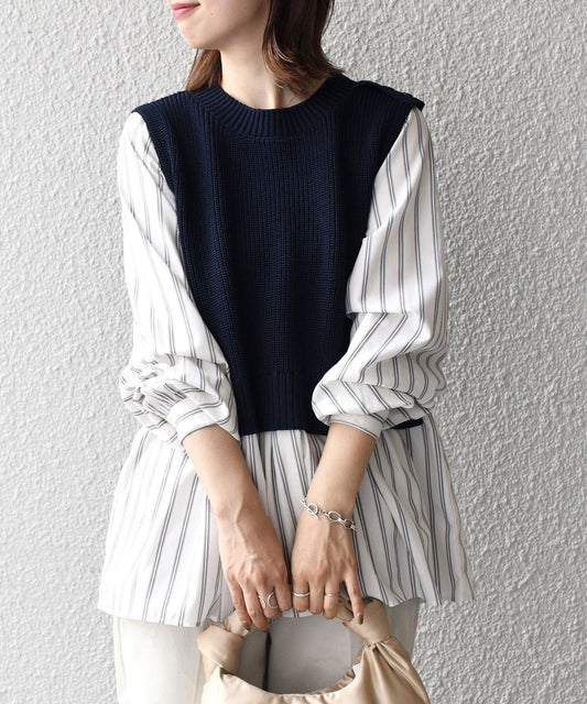 〈手洗い可能〉ベスト×ブラウス ロングスリーブプルオーバー