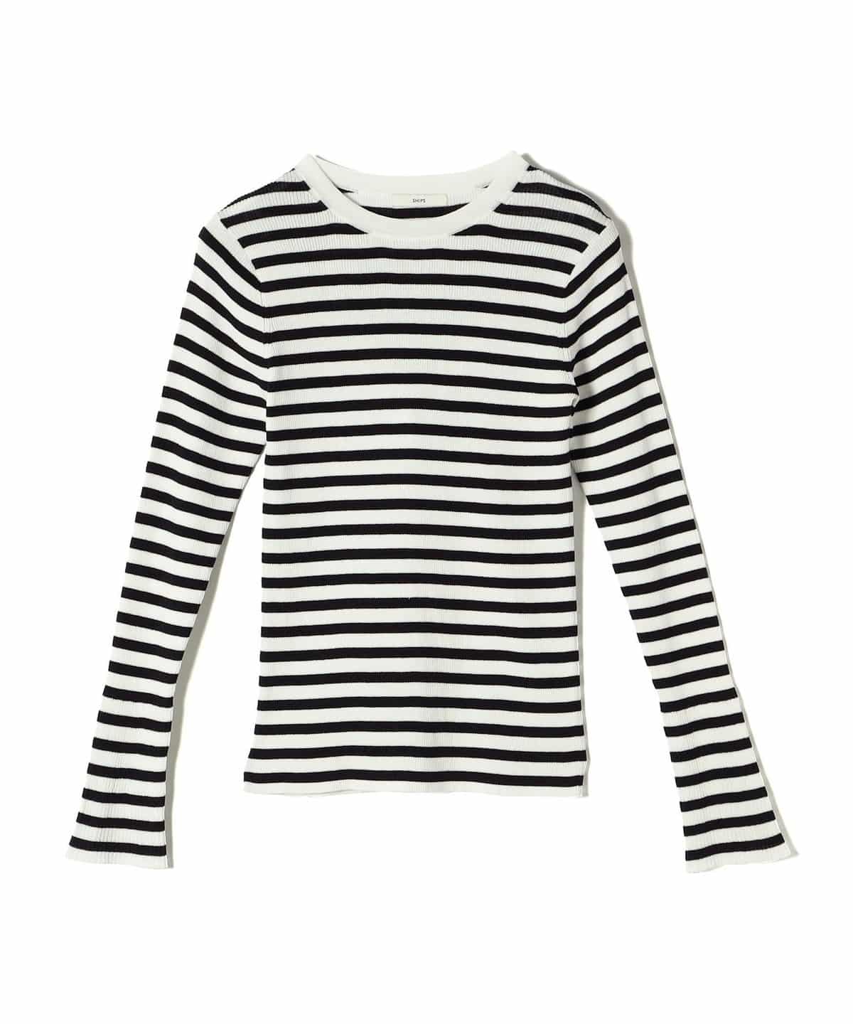 〈手洗い可能〉綿 ナイロン 袖 フレア クルーネック リブ ニット 24SS