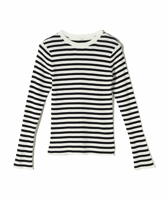 〈手洗い可能〉綿 ナイロン 袖 フレア クルーネック リブ ニット 24SS