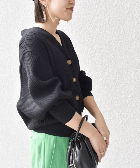 〈手洗い可能〉コクーン リブ Vネック カーディガン