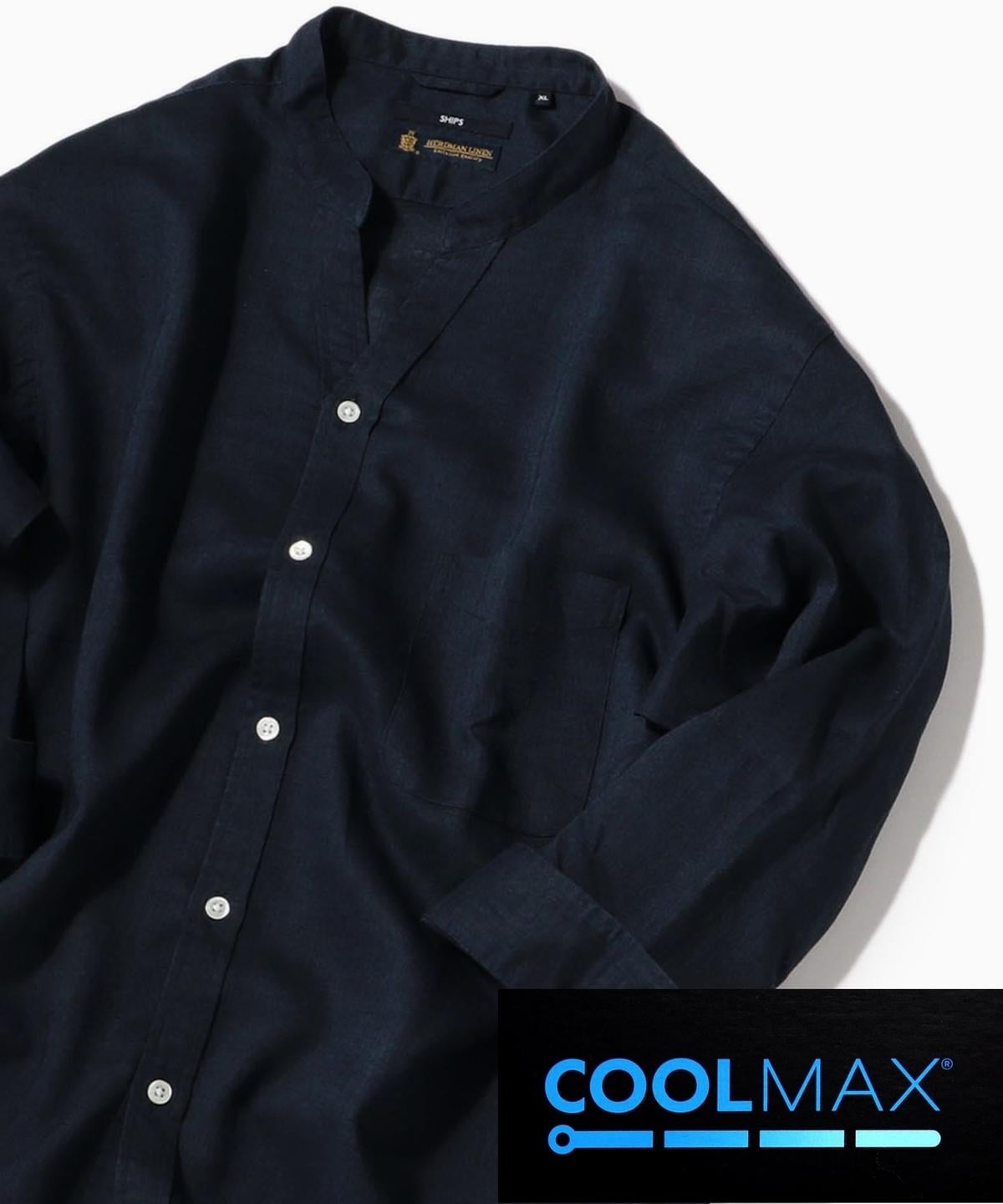 SHIPS: COOLMAX(R) Herdmans リネン スキッパー バンドカラー 7スリーブ シャツ