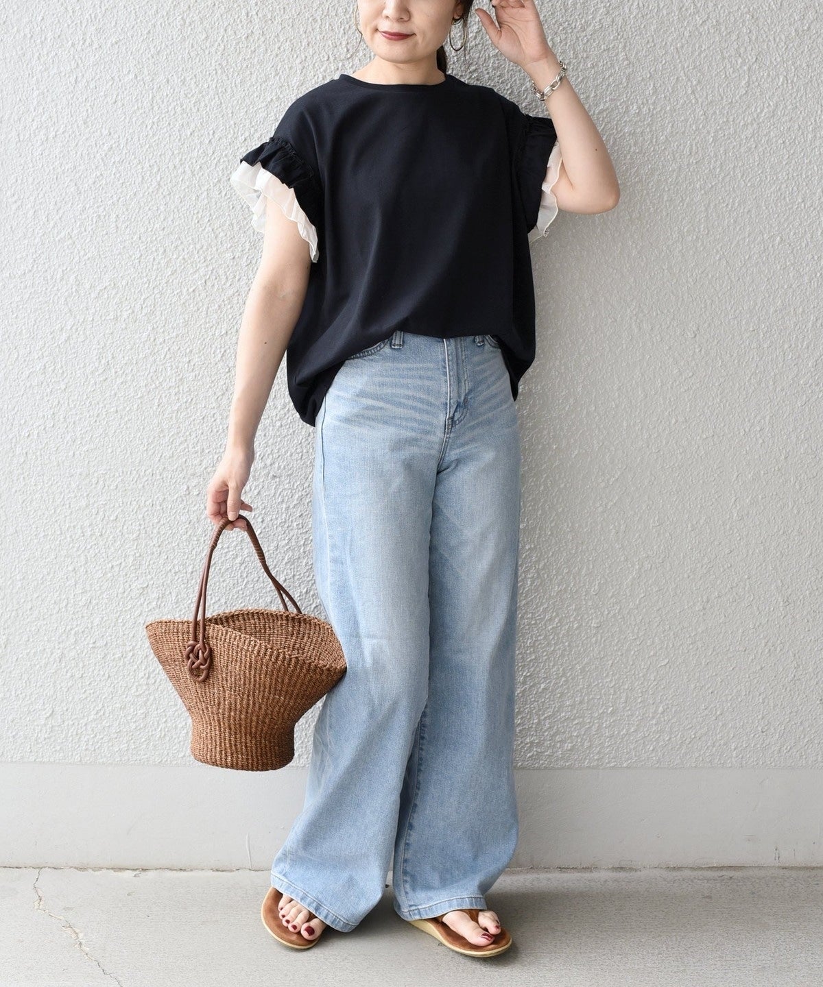 シアードッキングギャザースリーブカットソー