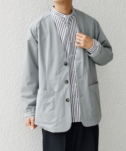 SHIPS any: 〈洗濯機可能〉ストレッチ ナイロン ノーカラー リラックス ジャケット