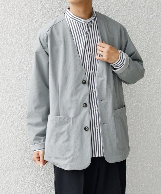 SHIPS any: 〈洗濯機可能〉ストレッチ ナイロン ノーカラー リラックス ジャケット