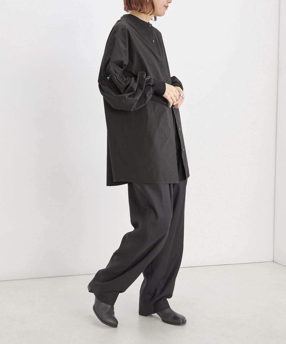 〈手洗い可能〉Wai+: スムース ポプリン デザイン スリーブ シャツ